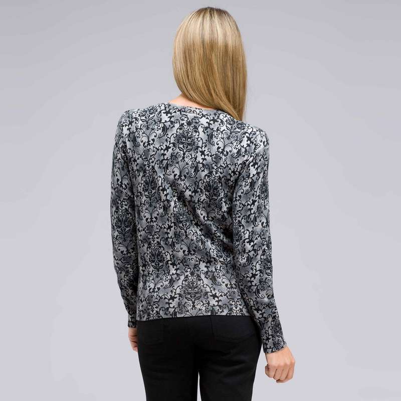 Button Front Crew Neck Cardigan, Grey Heather Multi, large image number 1